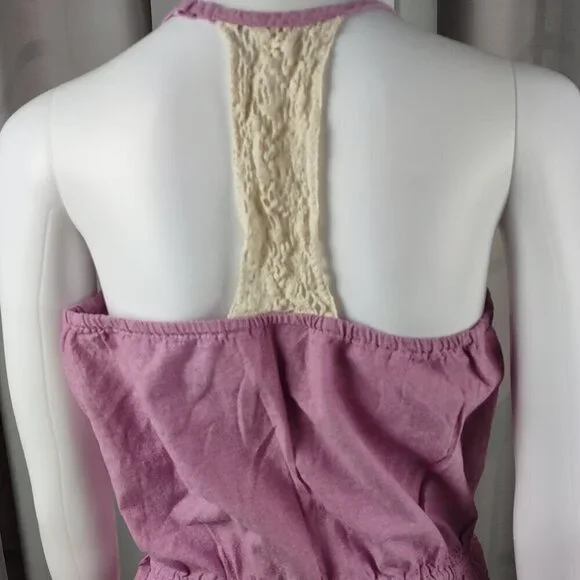 Mossimo Pink Crochet Back Romper 100% Cotton Knit Tie Waist Casual Size M - Picture 5 of 12